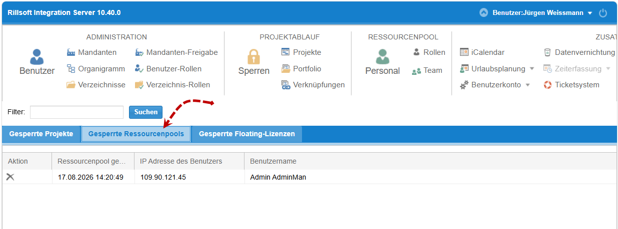 Der Ressourcenpool durch einen anderen Benutzer zur Bearbeitung gesperrt